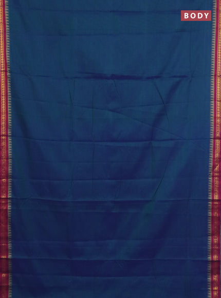 Narayanpet cotton saree dual shade of bluish green and blue with plain body and thread woven border