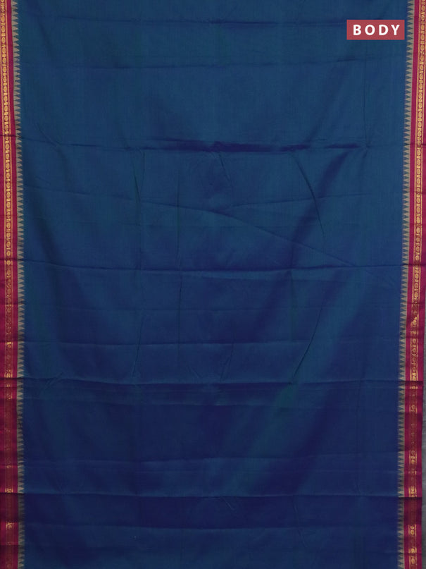 Narayanpet cotton saree dual shade of bluish green and blue with plain body and thread woven border