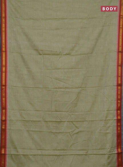 Narayanpet cotton saree pista green and maroon with plain body and thread woven border