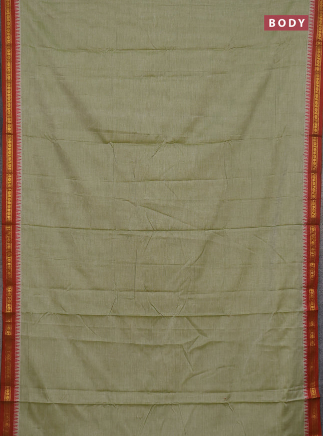 Narayanpet cotton saree pista green and maroon with plain body and thread woven border