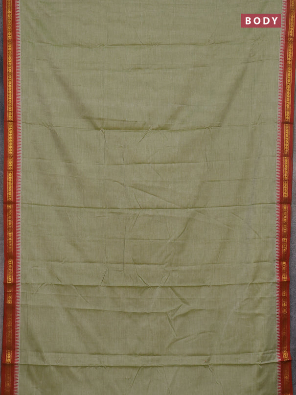Narayanpet cotton saree pista green and maroon with plain body and thread woven border