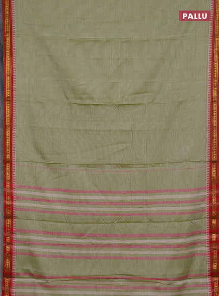 Narayanpet cotton saree pista green and maroon with plain body and thread woven border