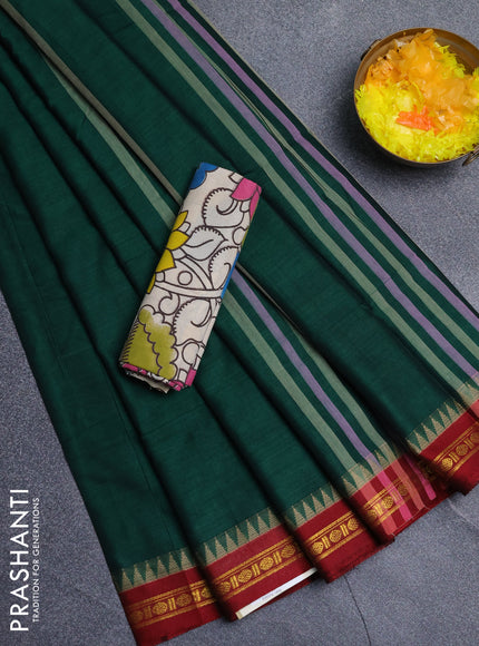 Narayanpet cotton saree green and beige with plain body and thread woven border