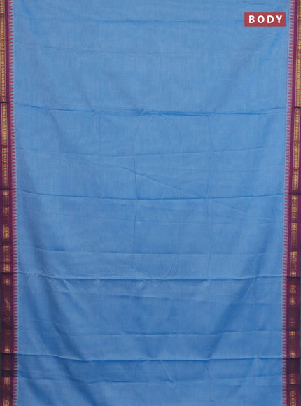 Narayanpet cotton saree light blue and beige with plain body and thread woven border