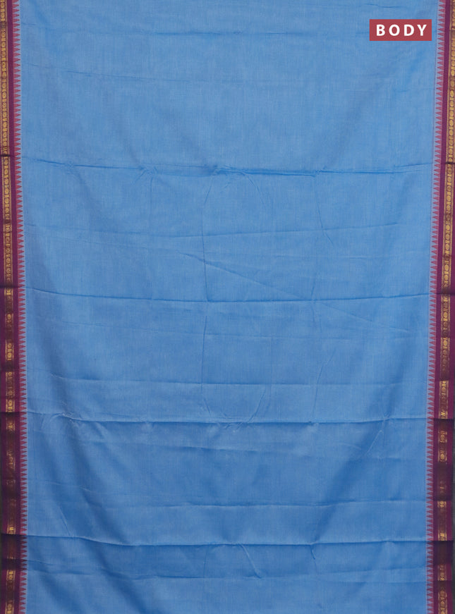Narayanpet cotton saree light blue and beige with plain body and thread woven border