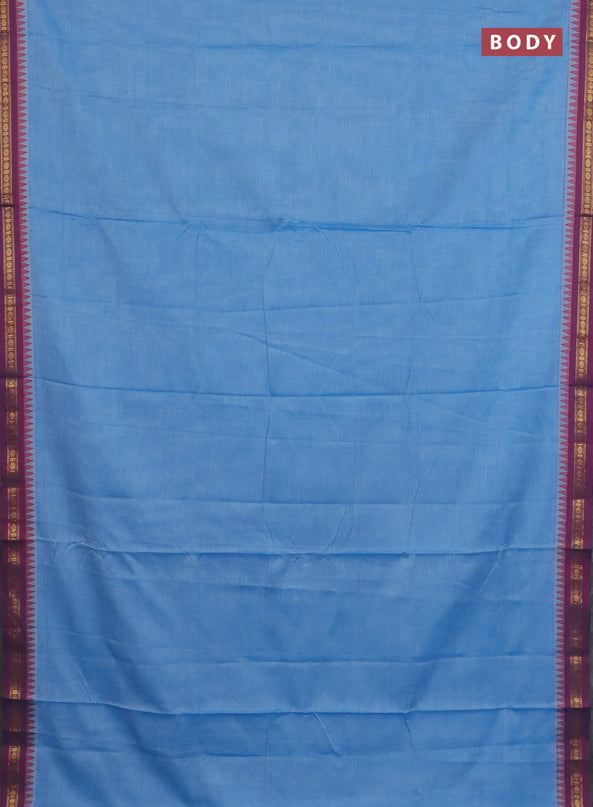 Narayanpet cotton saree light blue and beige with plain body and thread woven border