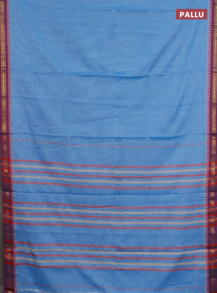 Narayanpet cotton saree light blue and beige with plain body and thread woven border