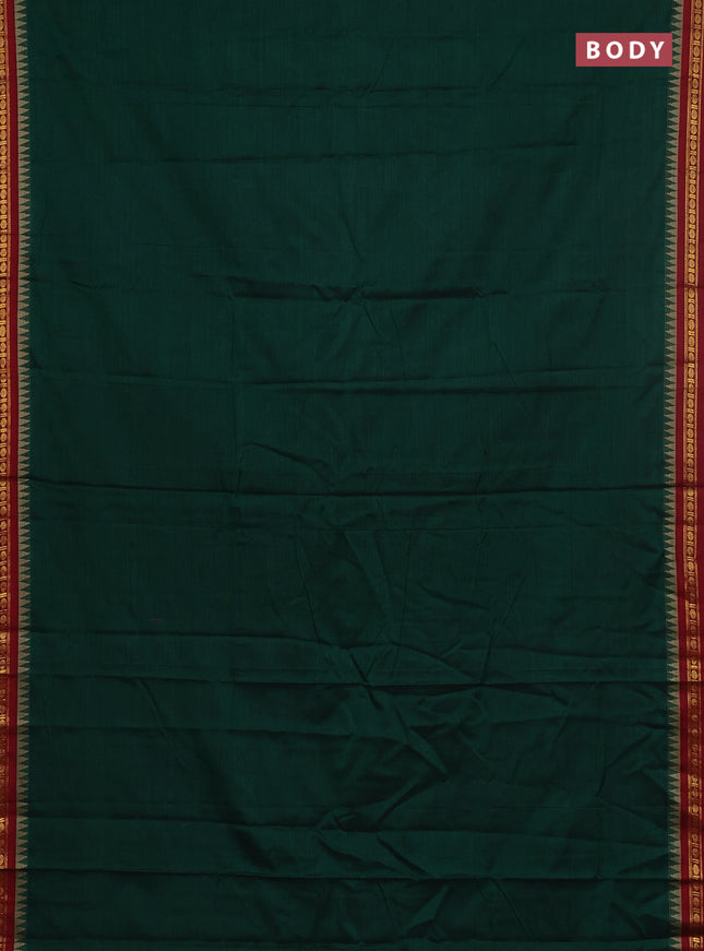 Narayanpet cotton saree bottle green and maroon with plain body and thread woven border