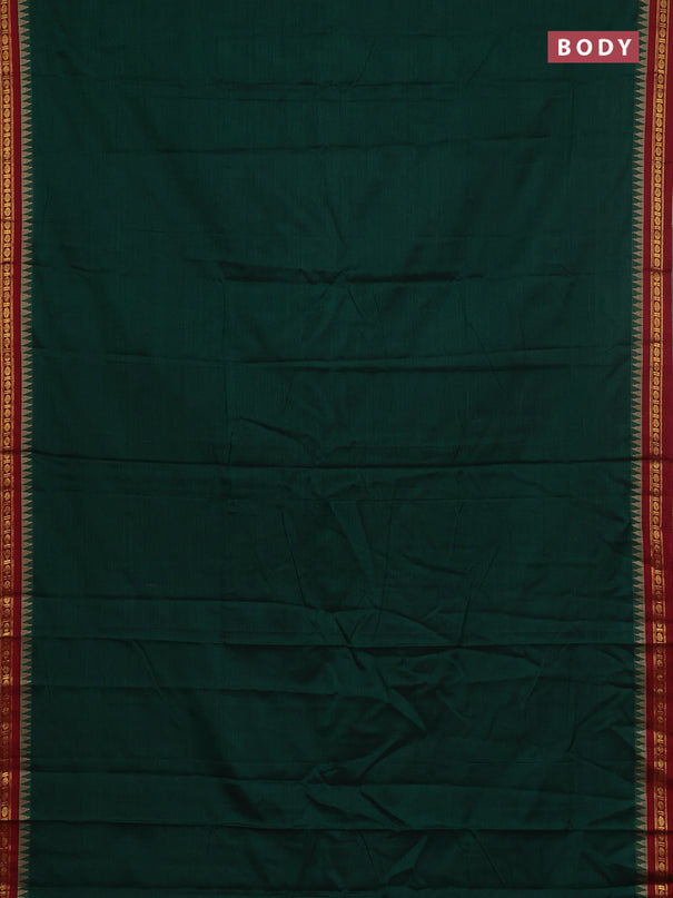 Narayanpet cotton saree bottle green and maroon with plain body and thread woven border