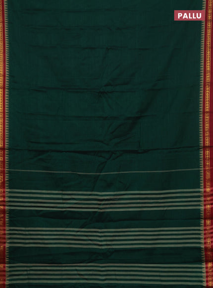 Narayanpet cotton saree bottle green and maroon with plain body and thread woven border