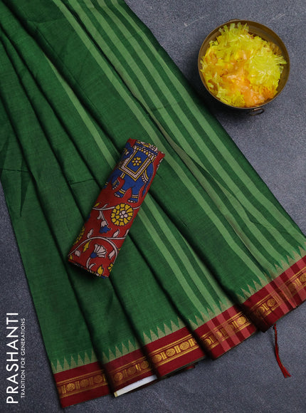 Narayanpet cotton saree light green and maroon with plain body and thread woven border
