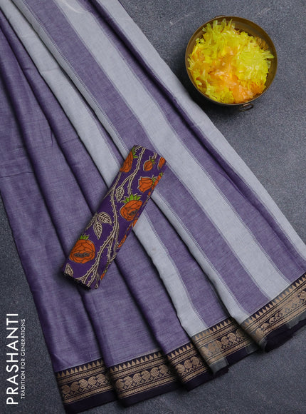Narayanpet cotton saree lavender and violet with plain body and thread woven border