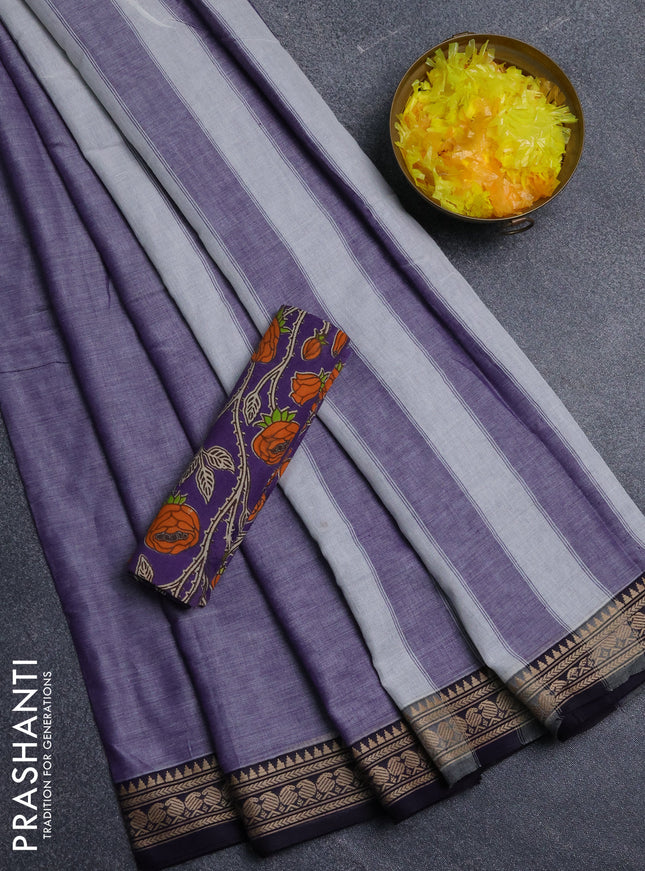 Narayanpet cotton saree lavender and violet with plain body and thread woven border