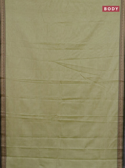 Narayanpet cotton saree pista green and maroon with plain body and thread woven border