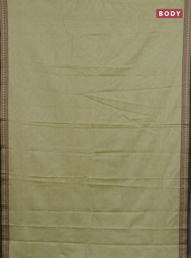Narayanpet cotton saree pista green and maroon with plain body and thread woven border