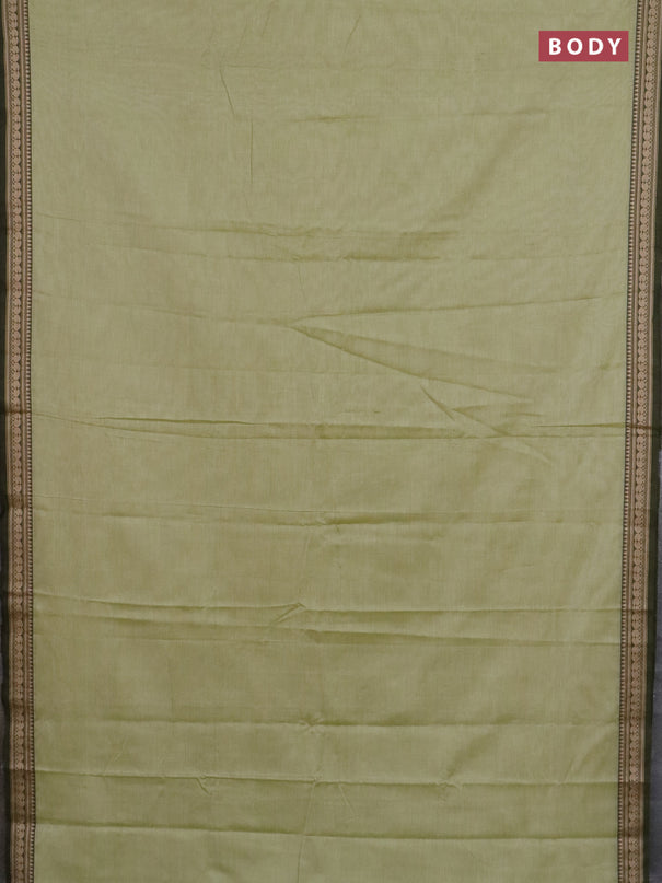 Narayanpet cotton saree pista green and maroon with plain body and thread woven border