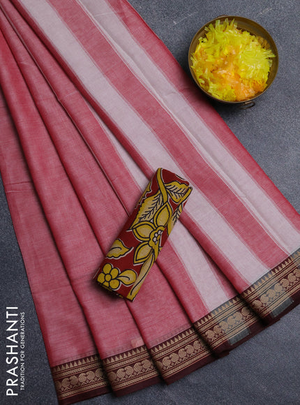 Narayanpet cotton saree red shade and maroon with plain body and thread woven border
