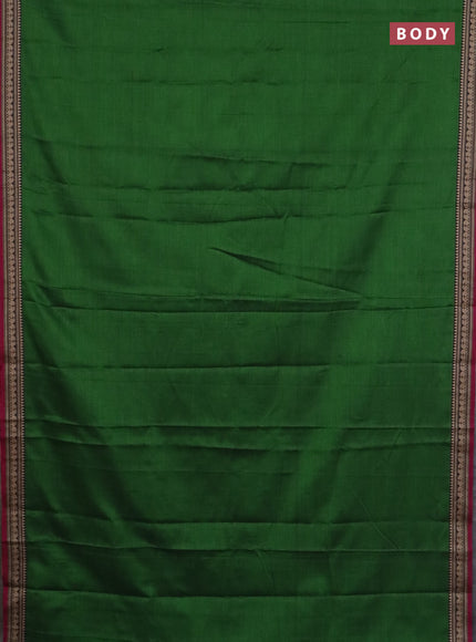 Narayanpet cotton saree green and beige with plain body and thread woven border