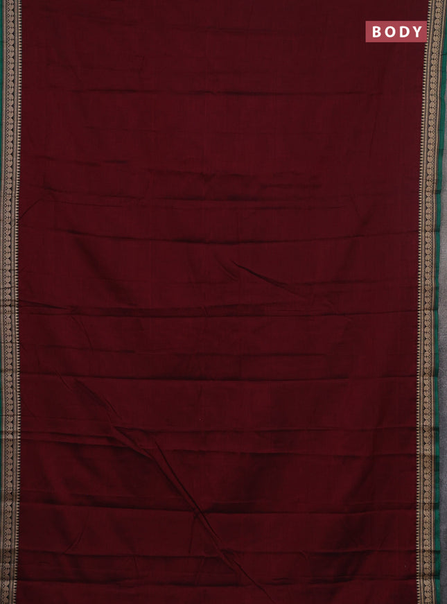 Narayanpet cotton saree deep maroon and blue with plain body and thread woven border