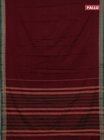 Narayanpet cotton saree deep maroon and blue with plain body and thread woven border