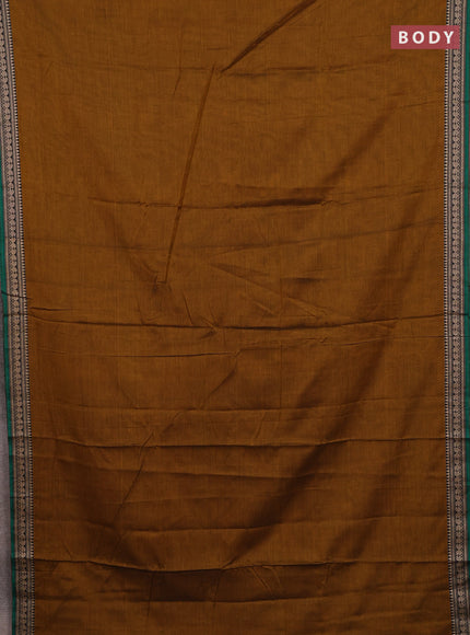 Narayanpet cotton saree dark mustard and blue with plain body and thread woven border
