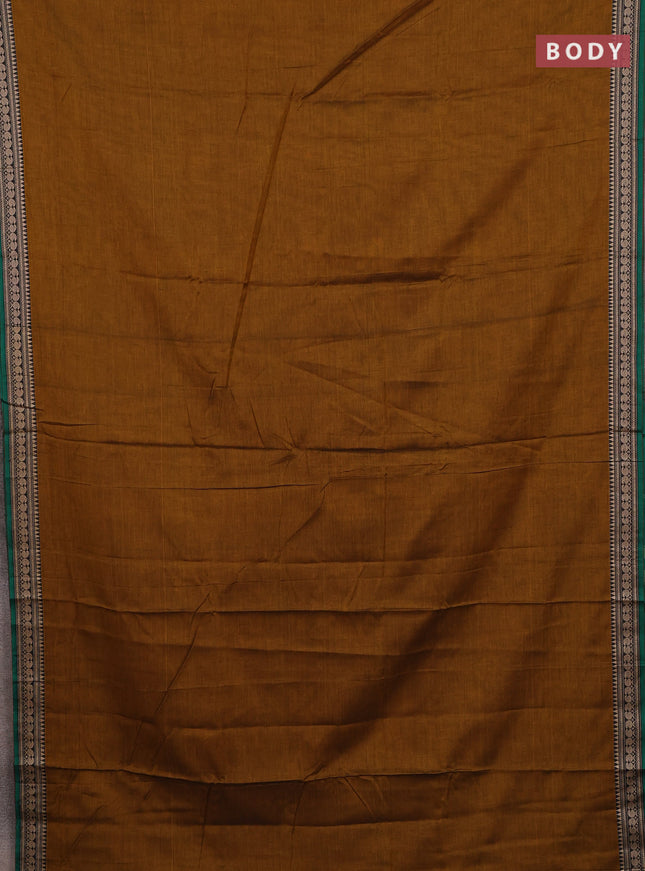 Narayanpet cotton saree dark mustard and blue with plain body and thread woven border