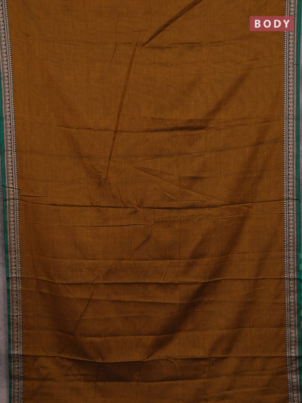 Narayanpet cotton saree dark mustard and blue with plain body and thread woven border