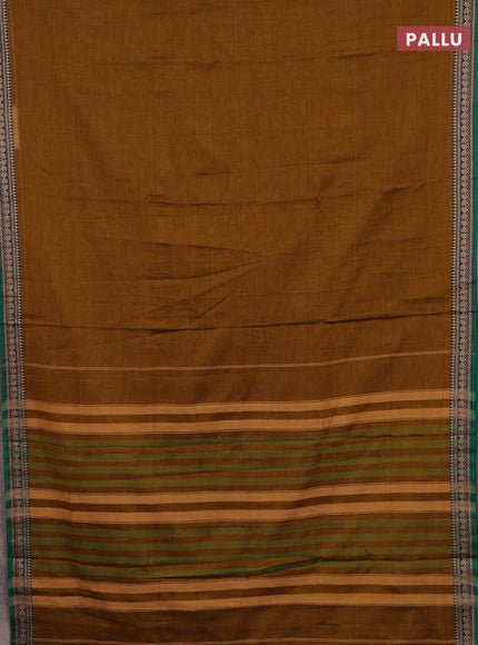 Narayanpet cotton saree dark mustard and blue with plain body and thread woven border