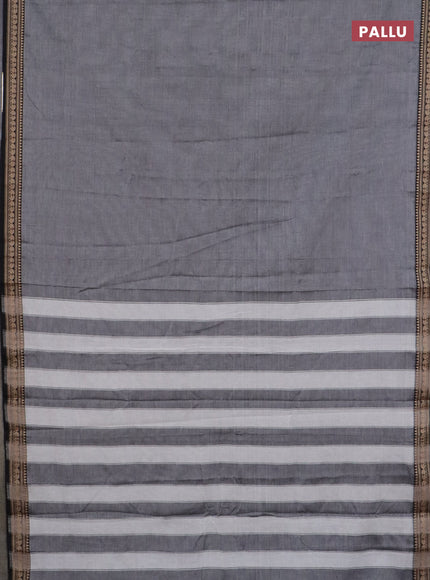 Narayanpet cotton saree grey and orange with plain body and thread woven border