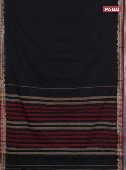 Narayanpet cotton saree black and grey with plain body and thread woven border