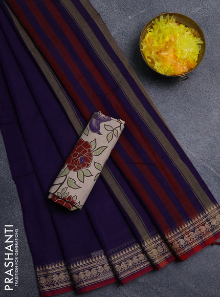 Narayanpet cotton saree violet and beige with plain body and thread woven border