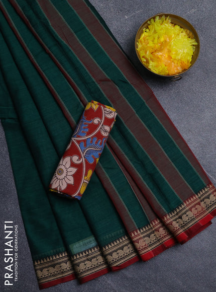 Narayanpet cotton saree green and maroon with plain body and thread woven border