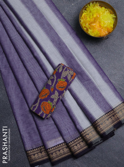 Narayanpet cotton saree lavender and violet with plain body and thread woven border