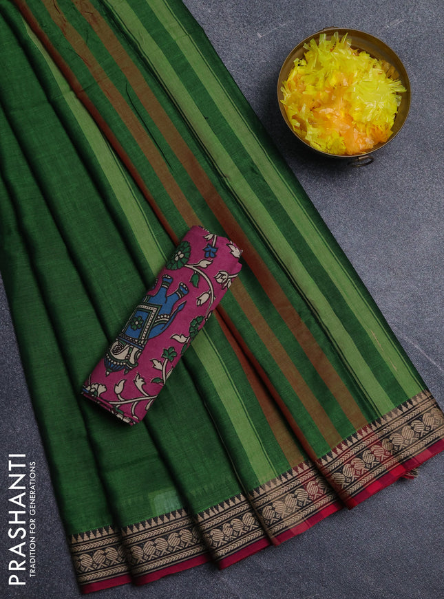 Narayanpet cotton saree green and mauve pink with plain body and thread woven border