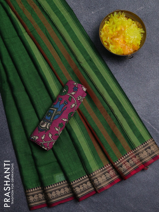 Narayanpet cotton saree green and mauve pink with plain body and thread woven border