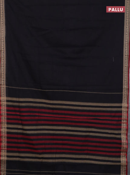 Narayanpet cotton saree black and beige with plain body and thread woven border