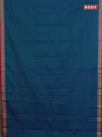 Narayanpet cotton saree dual shade of greenish blue and beige with plain body and thread woven border