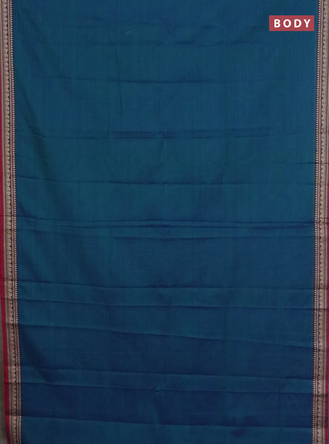 Narayanpet cotton saree dual shade of greenish blue and beige with plain body and thread woven border