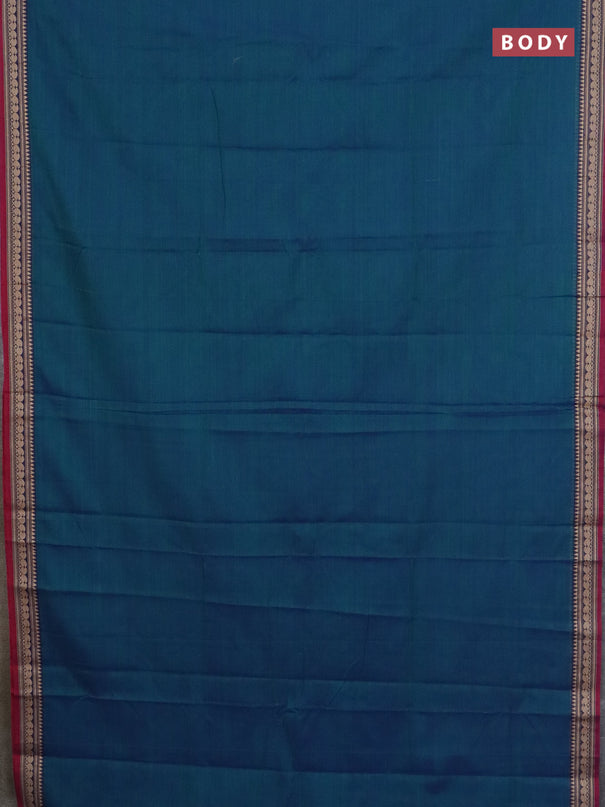 Narayanpet cotton saree dual shade of greenish blue and beige with plain body and thread woven border