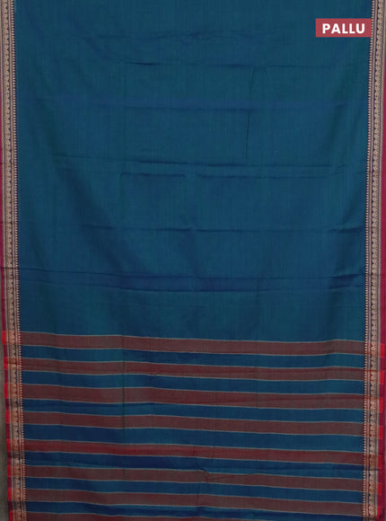 Narayanpet cotton saree dual shade of greenish blue and beige with plain body and thread woven border