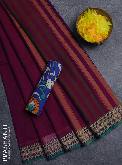 Narayanpet cotton saree purple and blue with plain body and thread woven border