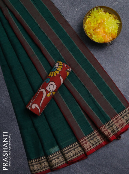Narayanpet cotton saree green and maroon with plain body and thread woven border