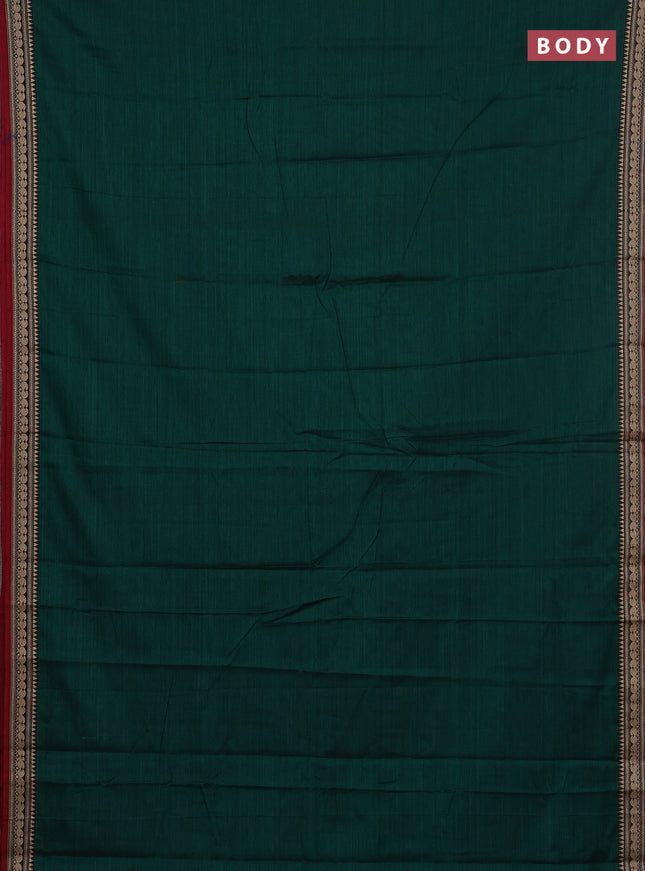 Narayanpet cotton saree green and maroon with plain body and thread woven border