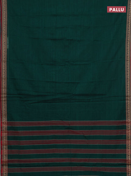 Narayanpet cotton saree green and maroon with plain body and thread woven border