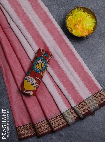 Narayanpet cotton saree red shade and maroon with plain body and thread woven border