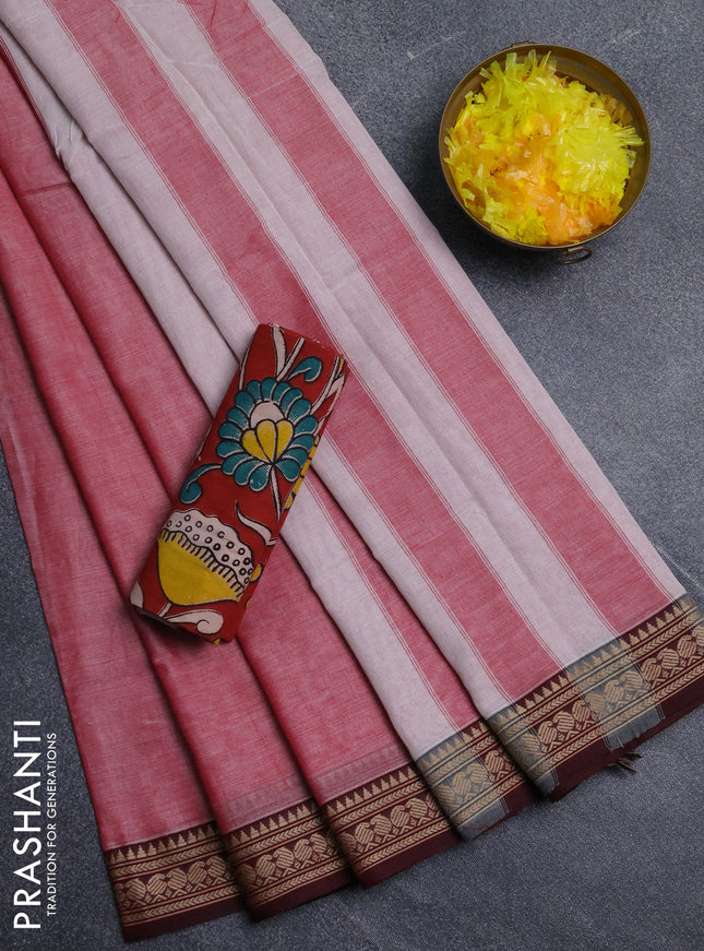 Narayanpet cotton saree red shade and maroon with plain body and thread woven border