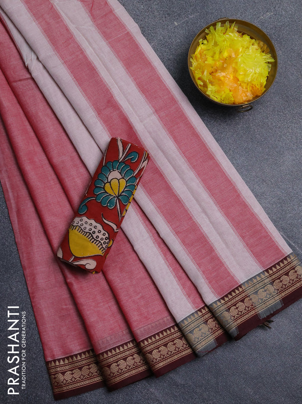 Narayanpet cotton saree red shade and maroon with plain body and thread woven border
