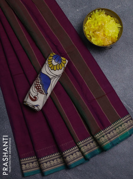 Narayanpet cotton saree purple and beige with plain body and thread woven border