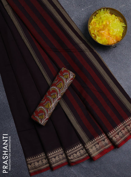 Narayanpet cotton saree deep wine shade and maroon with plain body and thread woven border