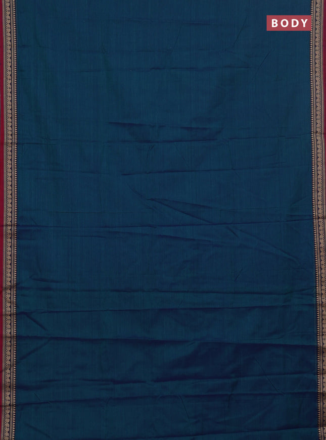 Narayanpet cotton saree dual shade of bluish green and yellow with plain body and thread woven border